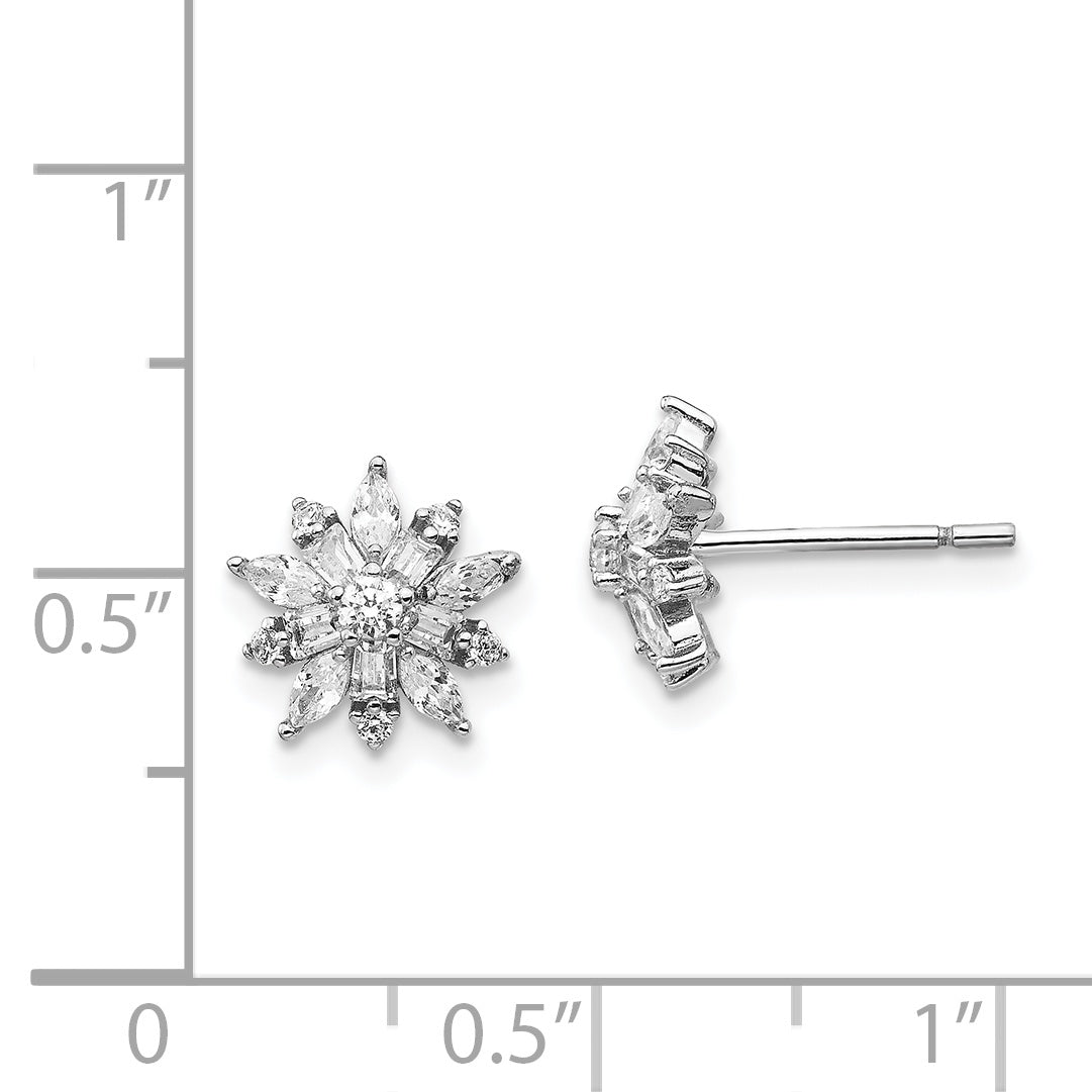 Sterling Silver Cheryl M Rhodium-Plated Brilliant-Cut Marquise-Cut And Baguette-Cut Cz Post Earrings