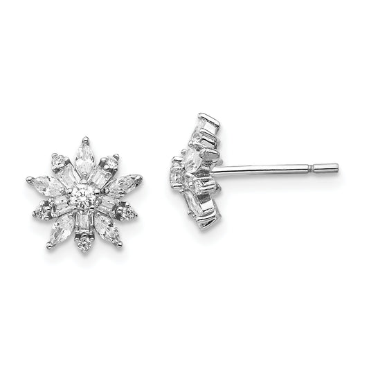 Sterling Silver Cheryl M Rhodium-Plated Brilliant-Cut Marquise-Cut And Baguette-Cut Cz Post Earrings