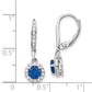 Sterling Silver Cheryl M Rhodium-Plated Brilliant-Cut Lab Created Dark Blue Spinel And White Cz Round Halo Leverback Dangle Earrings