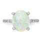 Sterling Silver Cheryl M Rhodium-Plated Cabochon Lab Created Opal And Brilliant-Cut Cz Oval With Side Stones Ring