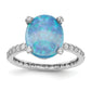 Sterling Silver Cheryl M Rhodium-Plated Cabochon Lab Created Blue Opal And Brilliant-Cut Cz Oval With Side Stones Ring