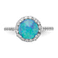 Sterling Silver Cheryl M Rhodium-Plated Cabochon Lab Created Blue Opal And Brilliant Cut Cz Halo With Side Stones Ring