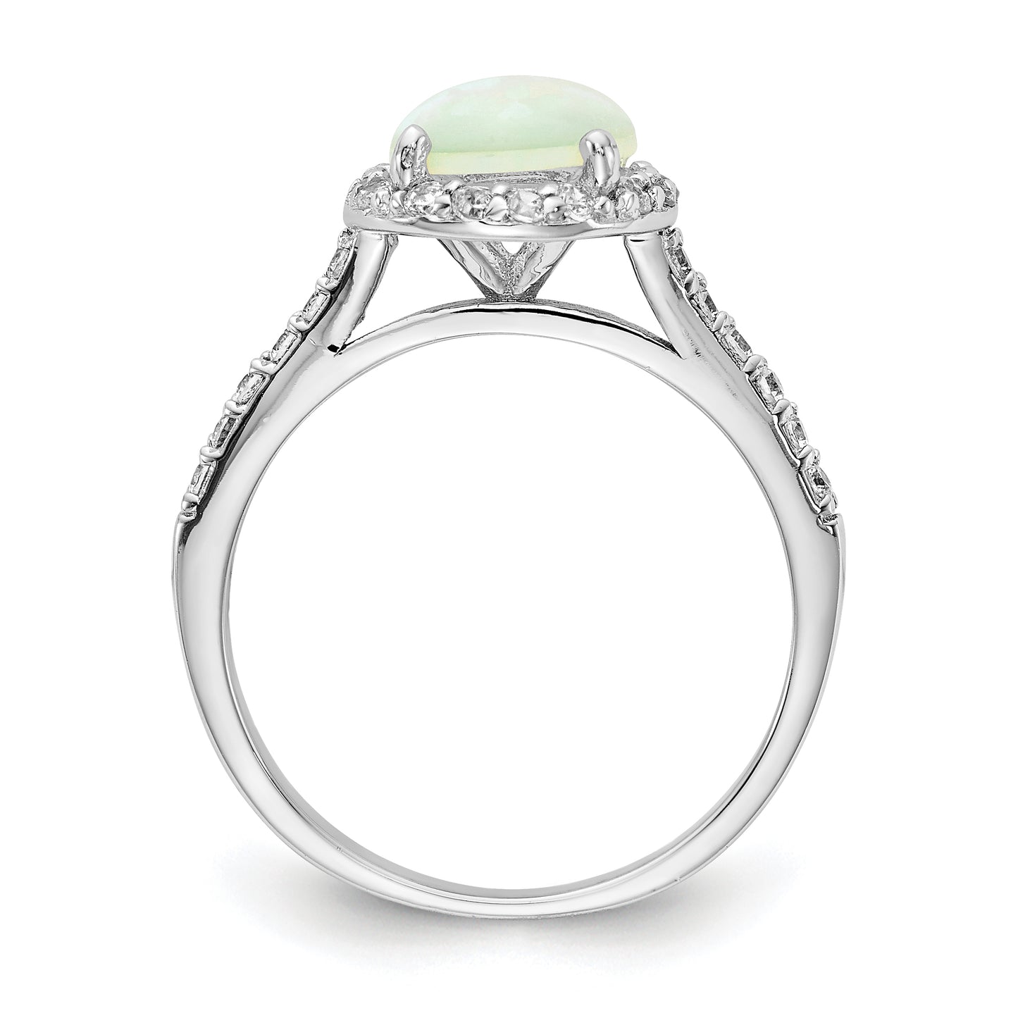 Sterling Silver Cheryl M Rhodium-Plated Cabochon Lab Created Opal And Brilliant-Cut Cz Halo Ring