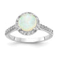 Sterling Silver Cheryl M Rhodium-Plated Cabochon Lab Created Opal And Brilliant-Cut Cz Halo Ring