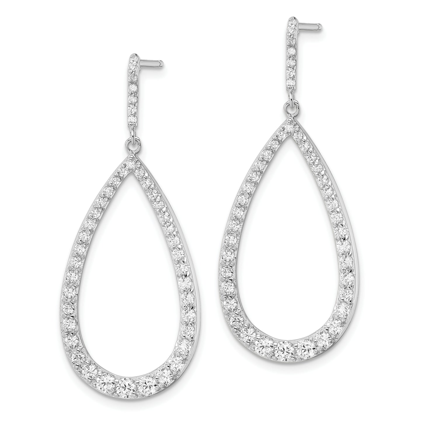 Sterling Silver Cheryl M Rhodium-Plated Brilliant-Cut Cz Open Pear Shape Post Dangle Earrings