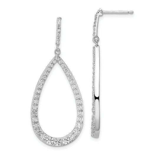 Sterling Silver Cheryl M Rhodium-Plated Brilliant-Cut Cz Open Pear Shape Post Dangle Earrings