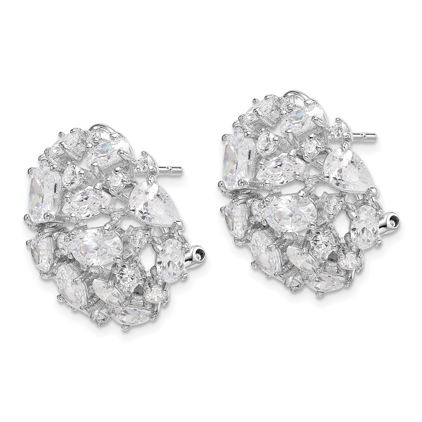 Sterling Silver Cheryl M Rhodium-Plated Cushion-Cut Marquise-Cut & Brilliant-Cut Cz Cluster Dome Post Omega Back Earrings