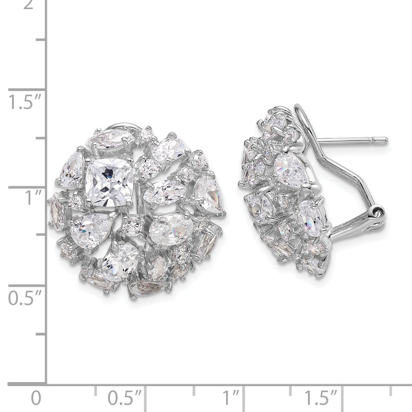 Sterling Silver Cheryl M Rhodium-Plated Cushion-Cut Marquise-Cut & Brilliant-Cut Cz Cluster Dome Post Omega Back Earrings