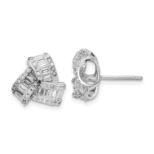 Sterling Silver Cheryl M Rhodium-Plated Baguette-Cut And Brilliant-Cut Cz Love Knot Post Earrings