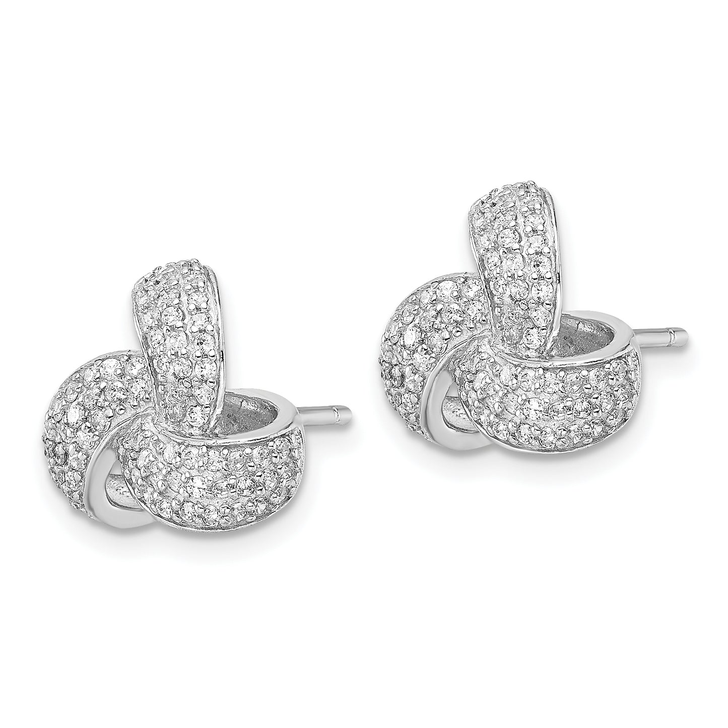 Sterling Silver Cheryl M Rhodium-Plated Brilliant-Cut Pave Cz Love Knot Post Earrings