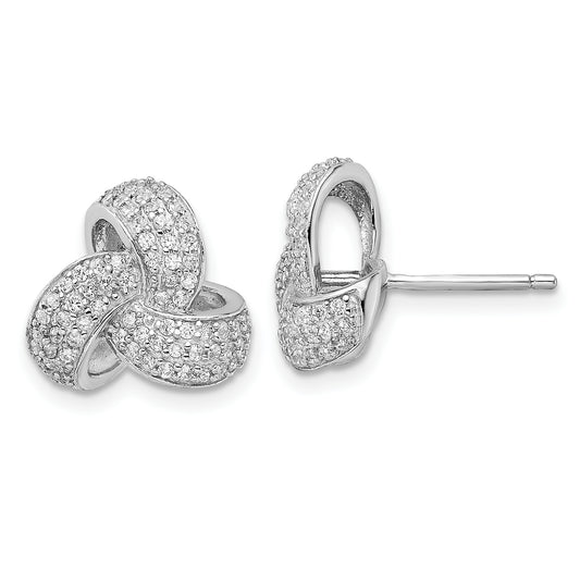 Sterling Silver Cheryl M Rhodium-Plated Brilliant-Cut Pave Cz Love Knot Post Earrings