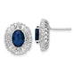 Sterling Silver Cheryl M Rhodium-Plated Brilliant-Cut Lab Created Dark Blue Spinel And Tapered Baguette-Cut/Brilliant-Cut White Cz Oval Halo Post Earrings