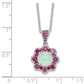 Sterling Silver Cheryl M Rhodium-Plated Cabochon Lab Created Opal And Brilliant-Cut Red Nano Crystal Flower 18 Inch Necklace