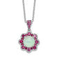 Sterling Silver Cheryl M Rhodium-Plated Cabochon Lab Created Opal And Brilliant-Cut Red Nano Crystal Flower 18 Inch Necklace