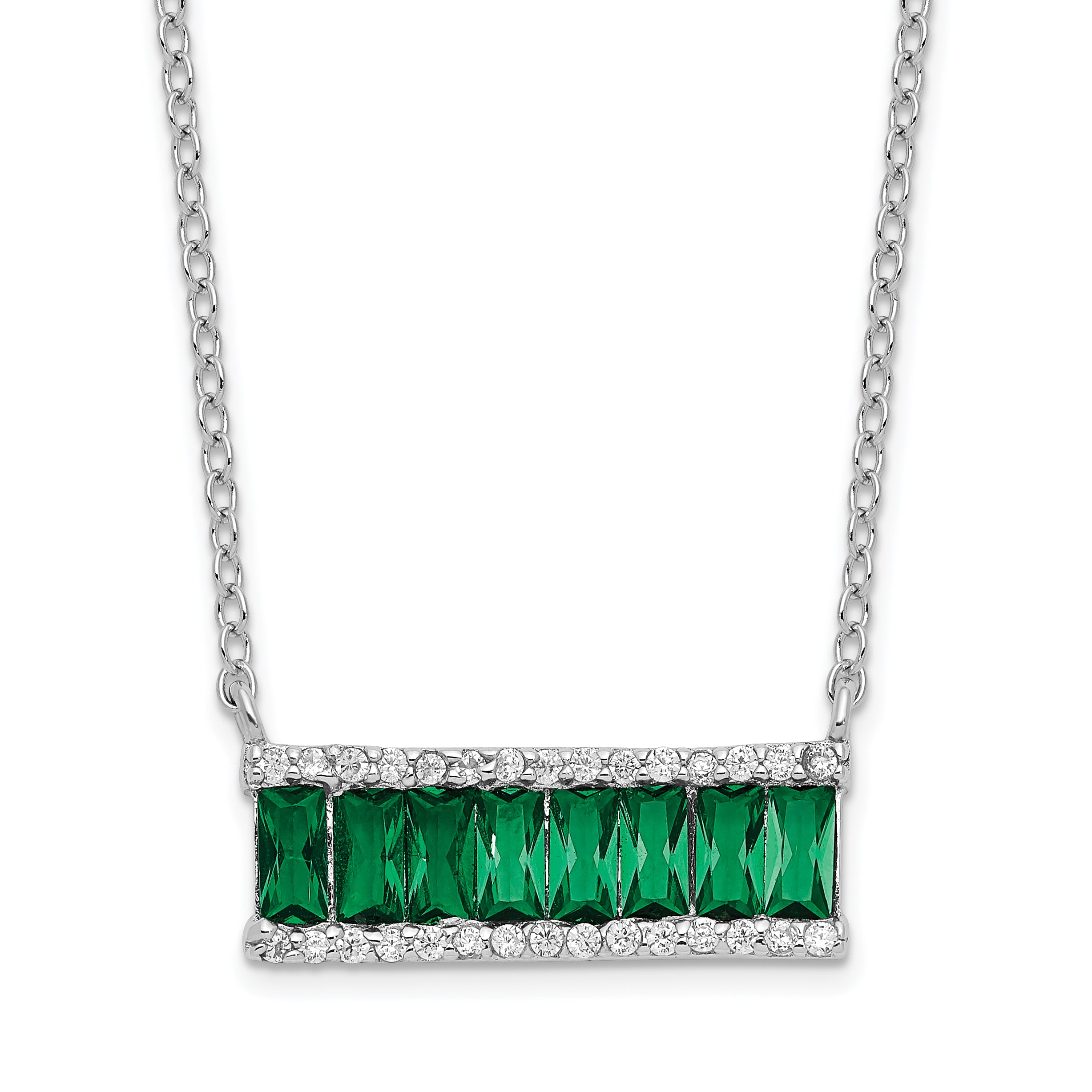 Asscher Cut Emerald Gemstone Pendant newest Necklace; Rhodium Plated sterling silver