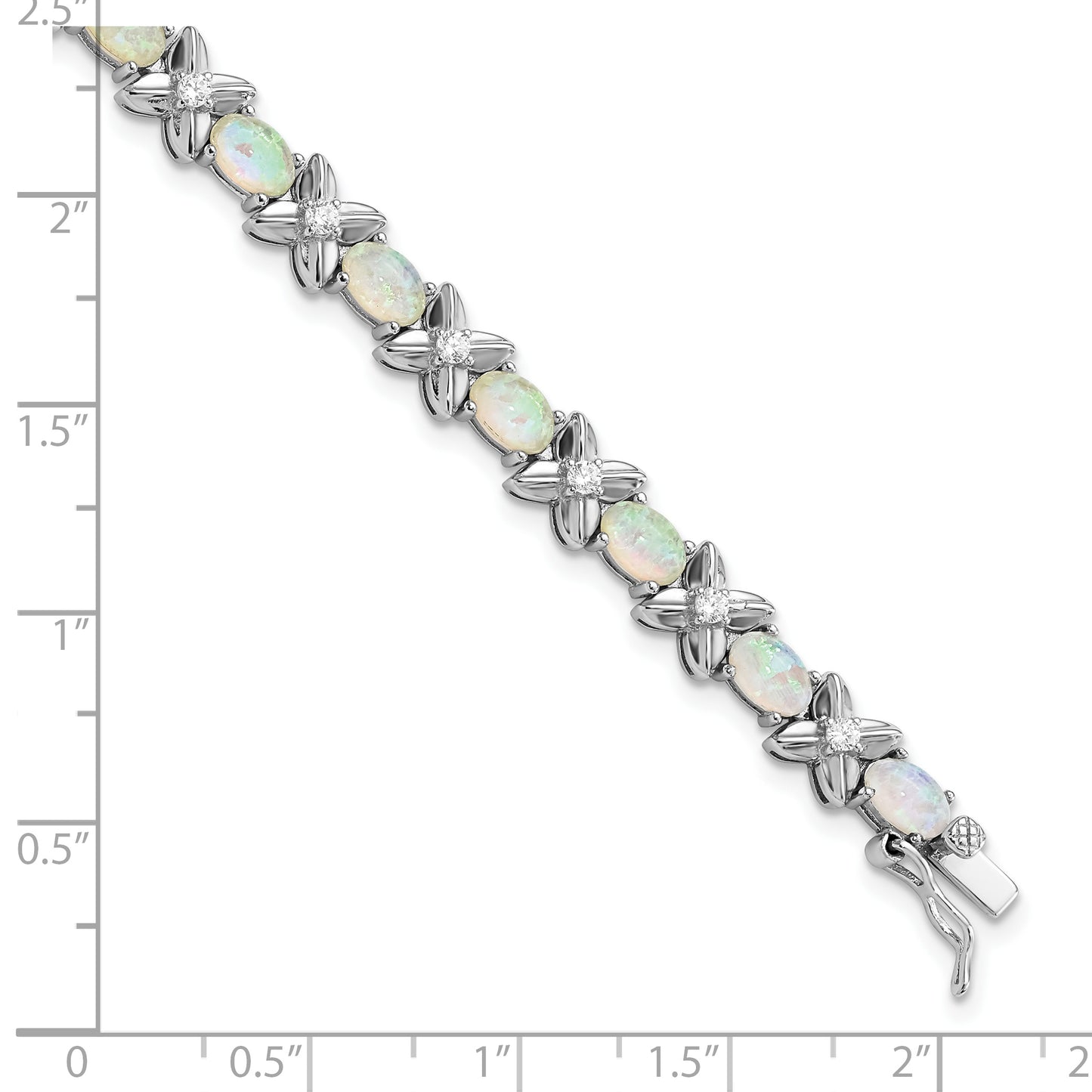 Sterling Silver Cheryl M Rhodium-Plated Fancy X And O Cabochon Lab Created Opal Brilliant-Cut Cz 7.25 Inch Bracelet