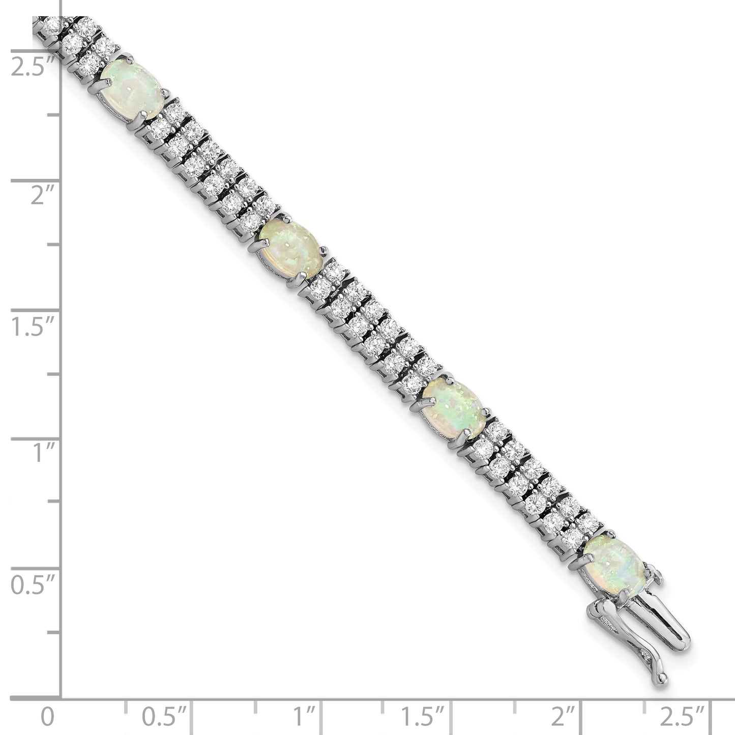 Sterling Silver Cheryl M Rhodium-Plated Fancy Cabochon Lab Created Opal And Brilliant-Cut Cz 7.5 Inch Bracelet