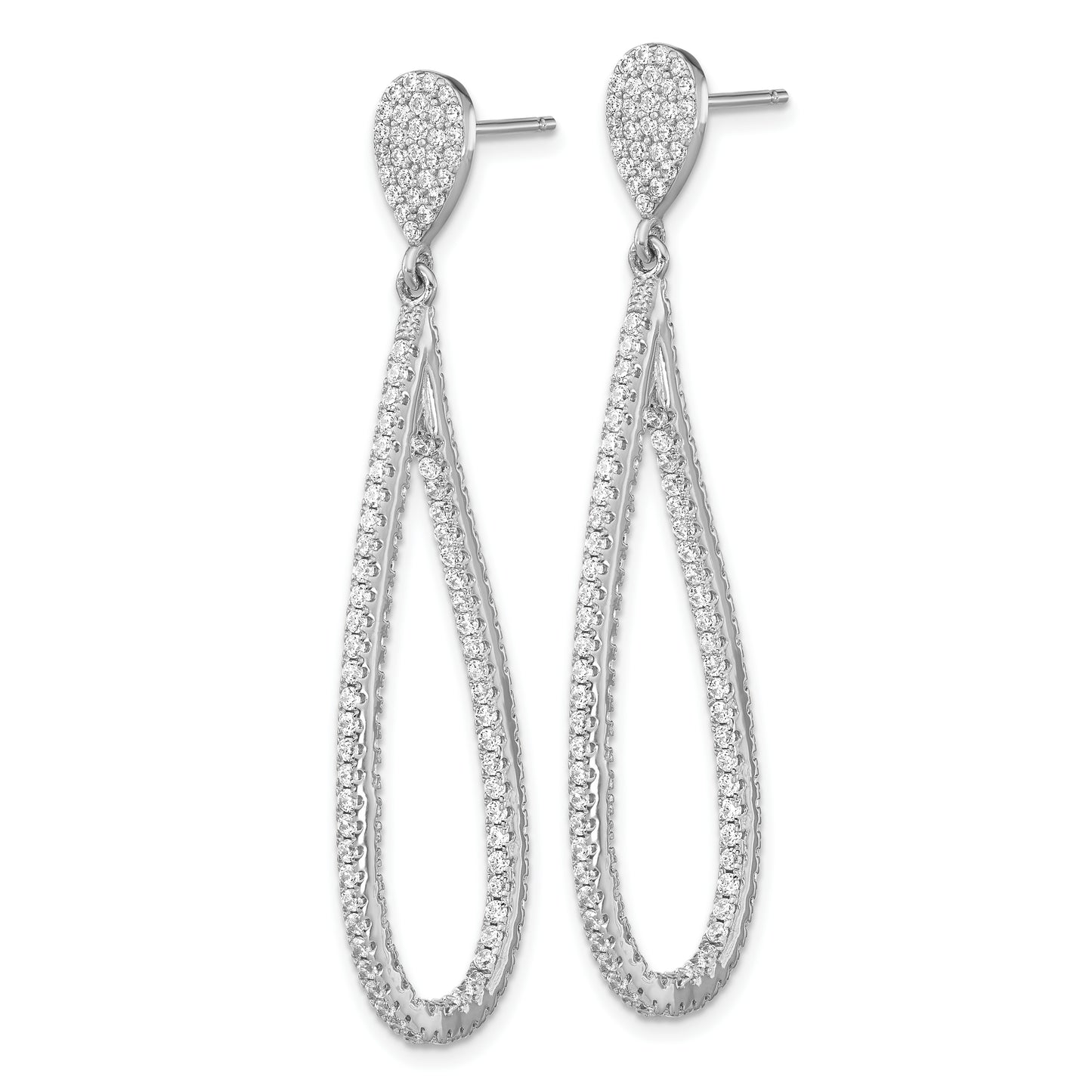 Sterling Silver Cheryl M Rhodium-Plated Brilliant-Cut Cz In And Out Teardrop Post Dangle Earrings