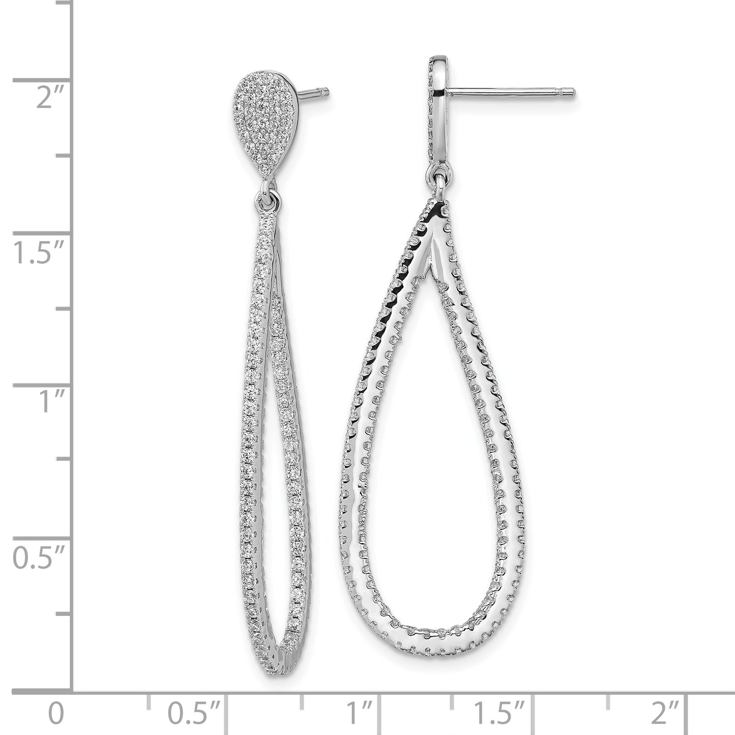 Sterling Silver Cheryl M Rhodium-Plated Brilliant-Cut Cz In And Out Teardrop Post Dangle Earrings