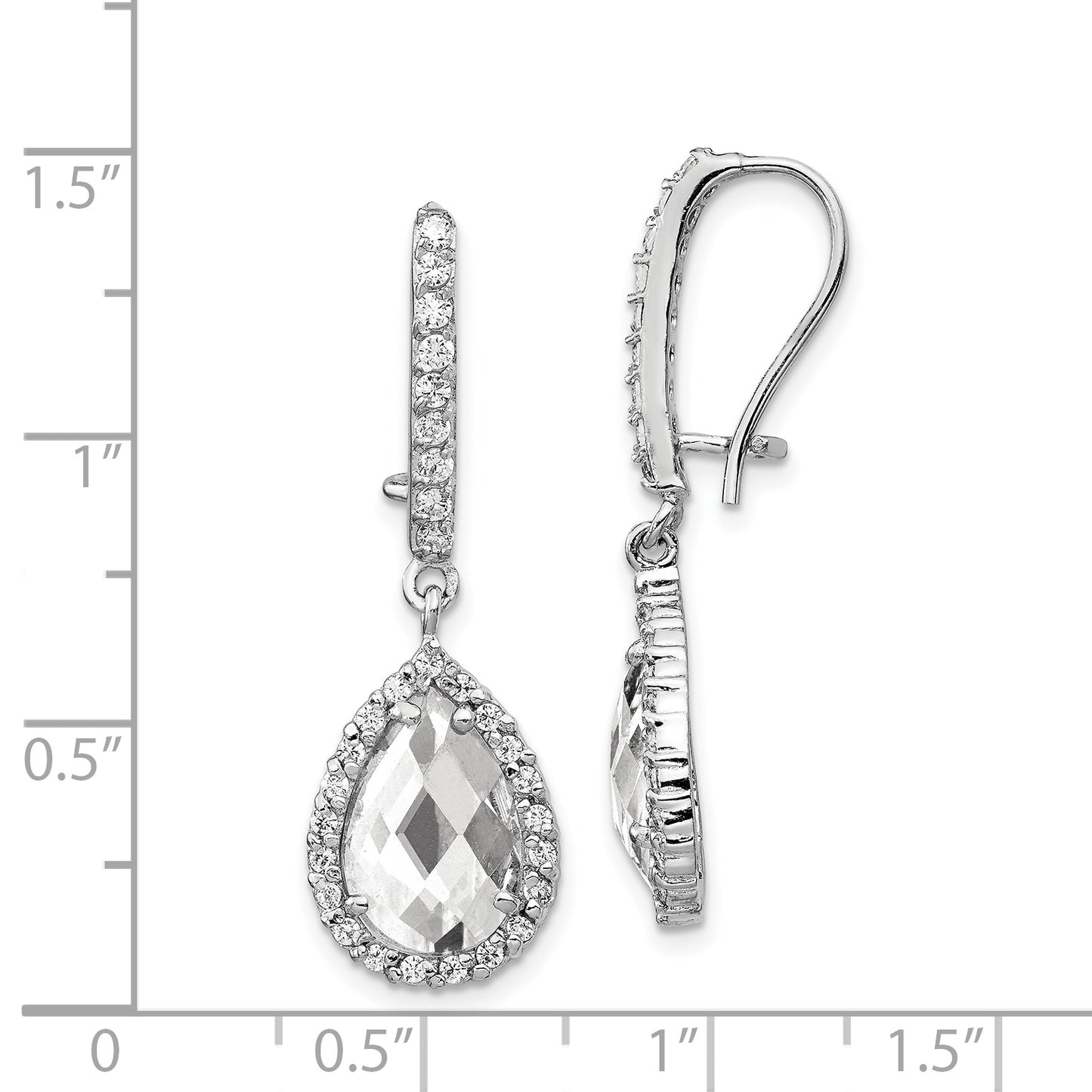 Sterling Silver Cheryl M Rhodium-Plated Checkerboard-Cut Pear Shaped And Brilliant-Cut Cz Halo Kidney Wire Dangle Earrings