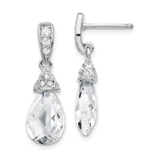 Sterling Silver Cheryl M Rhodium-Plated Faceted Briolette And Brilliant-Cut Cz Post Dangle Earrings