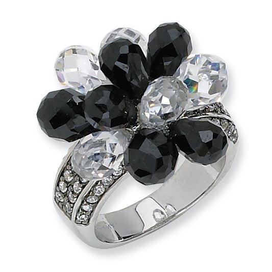 Sterling Silver Briolette-Cut Black/White Cz Ring