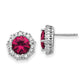 Sterling Silver Cheryl M Rhodium-Plated Brilliant-Cut Lab Created Ruby And Brilliant-Cut/Baguette-Cut White Cz Post Earrings