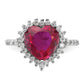 Sterling Silver Cheryl M Rhodium-Plated 100 Facet Lab Created Ruby And Brilliant-Cut White Cz Heart Halo Ring