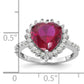 Sterling Silver Cheryl M Rhodium-Plated 100 Facet Lab Created Ruby And Brilliant-Cut White Cz Heart Halo Ring