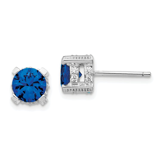 Sterling Silver Cheryl M Rhodium-Plated Brilliant-Cut Lab Created Dark Blue Spinel And White Cz Stud Post Earrings