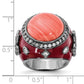 Sterling Silver Black Rhodium-Plated Red Enamel Simulated Coral & Cz Fleur De Lis Ring