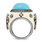 Sterling Silver Black Rhodium-Plated White Enamel Simulated Turquoise & Cz Fleur De Lis Ring