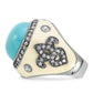 Sterling Silver Black Rhodium-Plated White Enamel Simulated Turquoise & Cz Fleur De Lis Ring