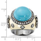 Sterling Silver Black Rhodium-Plated White Enamel Simulated Turquoise & Cz Fleur De Lis Ring