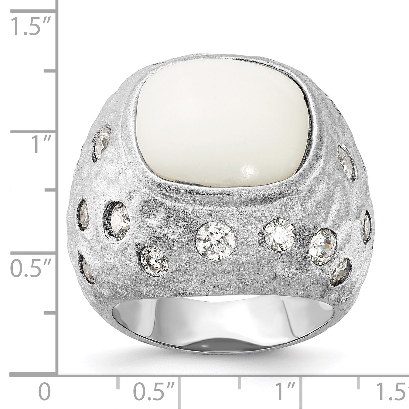 Sterling Silver Cheryl M Satin Simulated White Agate & Cz Ring