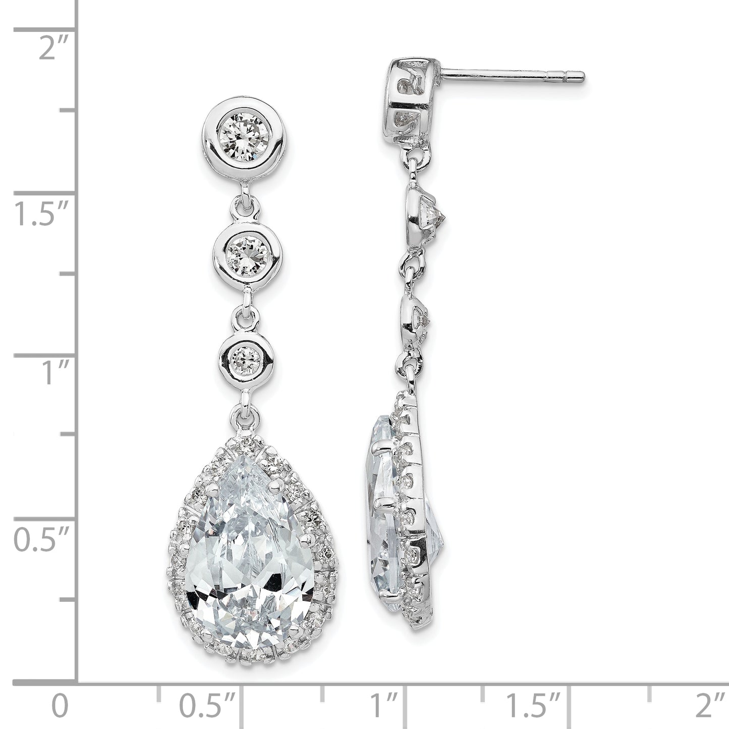 Sterling Silver Cheryl M Rhodium-Plated Brilliant-Cut Cz Bezel & Teardrop Halo Post Dangle Earrings