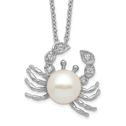 Sterling Silver Cheryl M Rhodium-Plated Freshwater Cultured Pearl And Brilliant-Cut Cz Crab 18 Inch Necklace