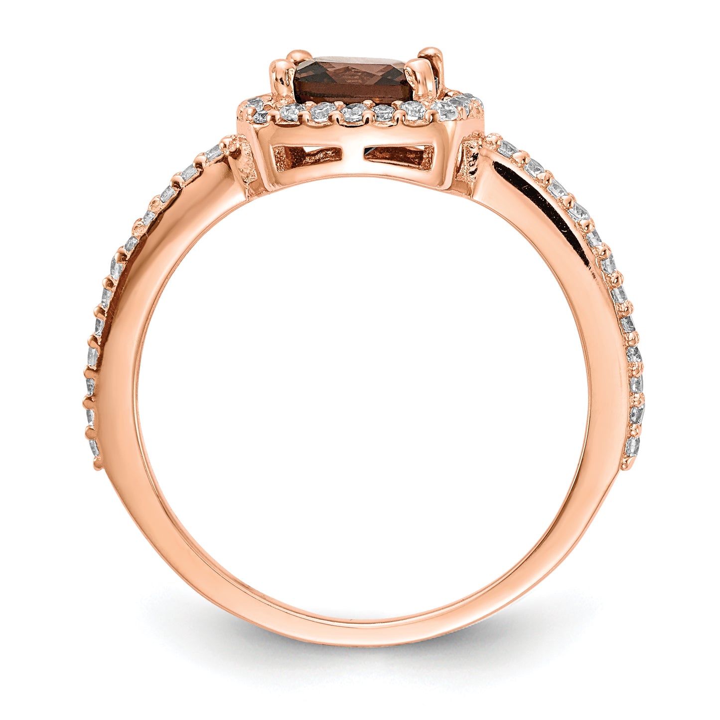 Sterling Silver Cheryl M Rose Gold-Plated Cocoa Cushion-Cut And White Brilliant-Cut Cz Halo Ring