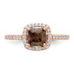 Sterling Silver Cheryl M Rose Gold-Plated Cocoa Cushion-Cut And White Brilliant-Cut Cz Halo Ring