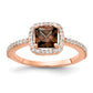 Sterling Silver Cheryl M Rose Gold-Plated Cocoa Cushion-Cut And White Brilliant-Cut Cz Halo Ring