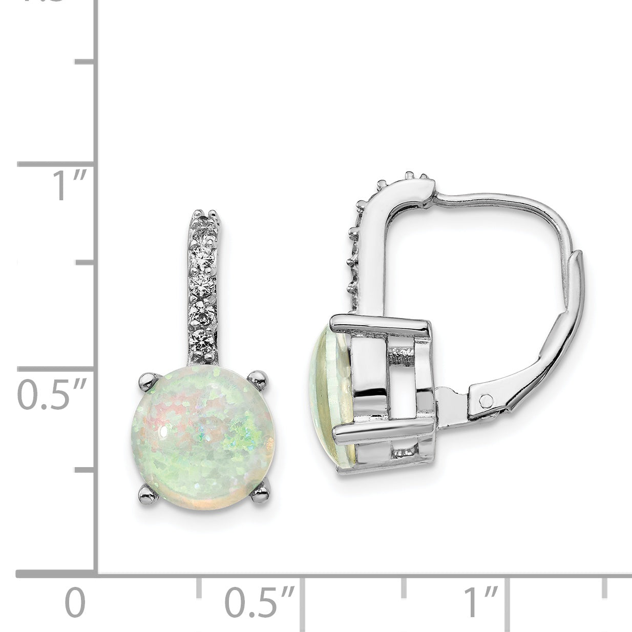 Sterling Silver Cheryl M Rhodium-Plated Cabochon Lab Created Opal And Brilliant-Cut Cz Leverback Earrings