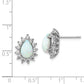 Sterling Silver Cheryl M Rhodium-Plated Cabochon Lab Created Opal And Brilliant-Cut Cz Teardrop Halo Post Earrings