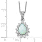 Sterling Silver Cheryl M Rhodium-Plated Cabochon Lab Created Opal And Brilliant-Cut Cz Teardrop Halo 18 Inch Necklace