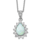 Sterling Silver Cheryl M Rhodium-Plated Cabochon Lab Created Opal And Brilliant-Cut Cz Teardrop Halo 18 Inch Necklace