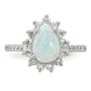 Sterling Silver Cheryl M Rhodium-Plated Cabochon Lab Created Opal And Brilliant-Cut Cz Teardrop Halo Ring