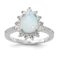 Sterling Silver Cheryl M Rhodium-Plated Cabochon Lab Created Opal And Brilliant-Cut Cz Teardrop Halo Ring