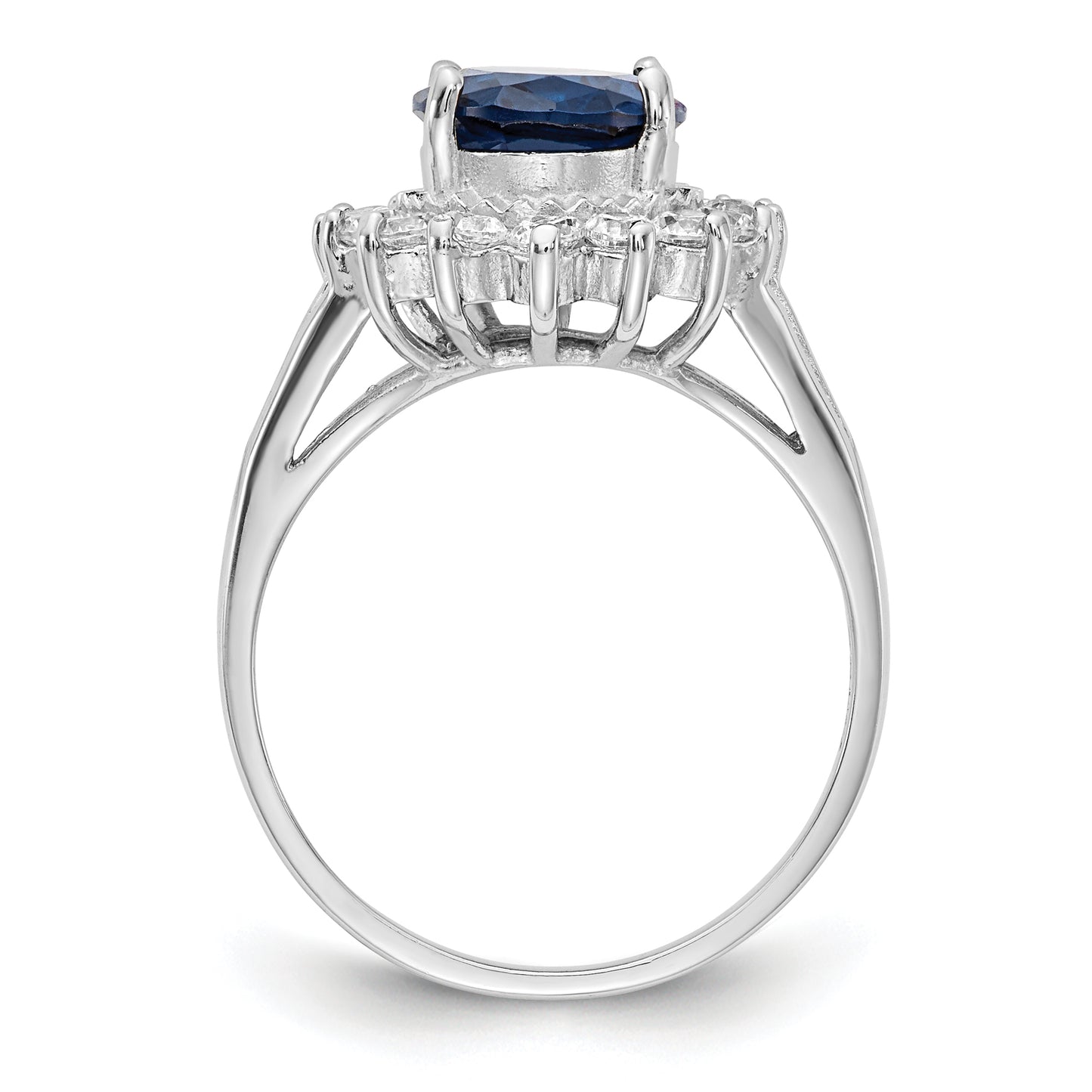 Sterling Silver Cheryl M Rhodium-Plated Brilliant-Cut Lab Created Dark Blue Spinel And White Cz Oval Halo Ring