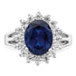 Sterling Silver Cheryl M Rhodium-Plated Brilliant-Cut Lab Created Dark Blue Spinel And White Cz Oval Halo Ring