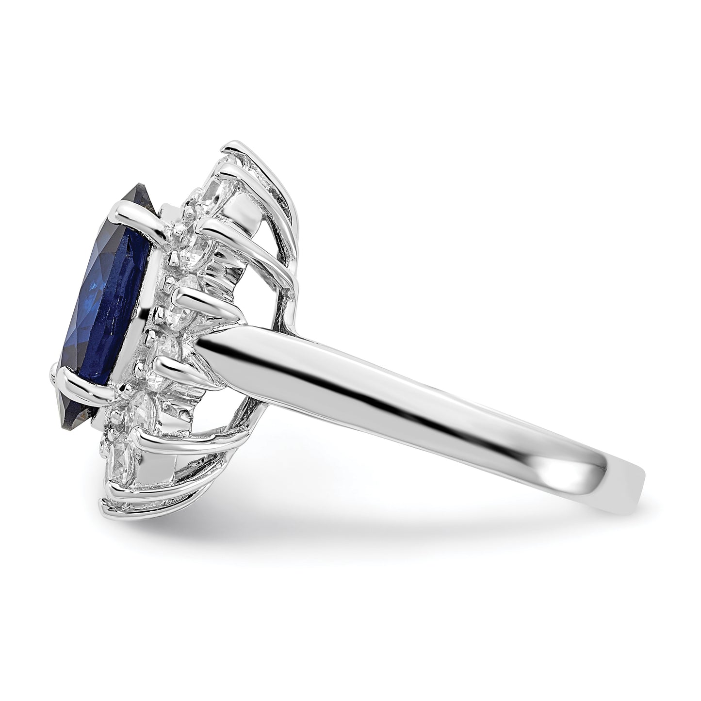 Sterling Silver Cheryl M Rhodium-Plated Brilliant-Cut Lab Created Dark Blue Spinel And White Cz Oval Halo Ring