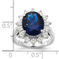 Sterling Silver Cheryl M Rhodium-Plated Brilliant-Cut Lab Created Dark Blue Spinel And White Cz Oval Halo Ring